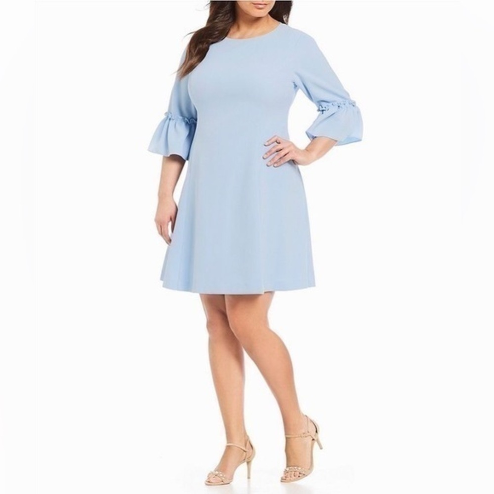 Eliza J Baby Light Blue Ruffle Detail 3/4 sleeve A-line Dress 10 DD12